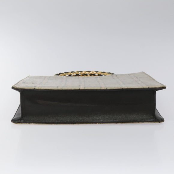 CHANEL Choco Bar Chain Hand Bag Enamel Leather Beige CC Auth bs23554V