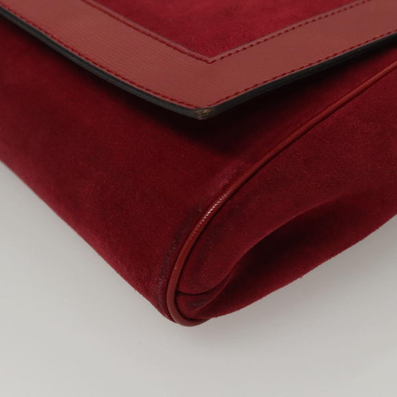 CELINE Shoulder Bag Suede Leather Red Gold Auth bs23556