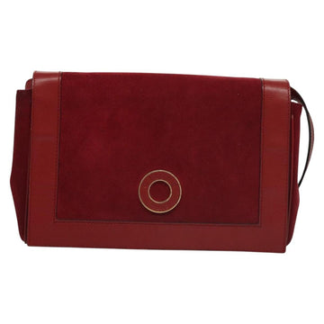 CELINE Shoulder Bag Suede Leather Red Gold Auth bs23556 - 0