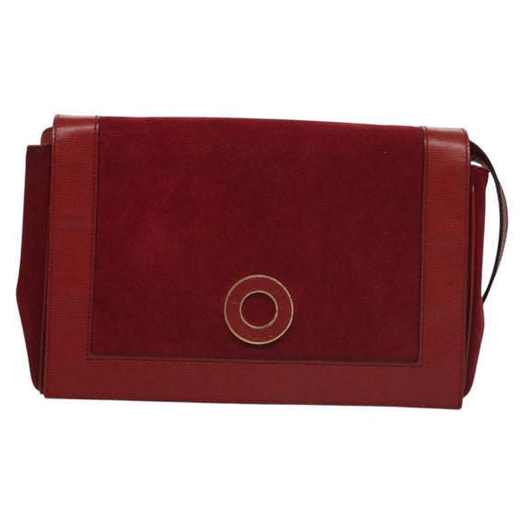 CELINE Shoulder Bag Suede Leather Red Gold Auth bs23556