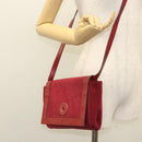 CELINE Shoulder Bag Suede Leather Red Gold Auth bs23556-21
