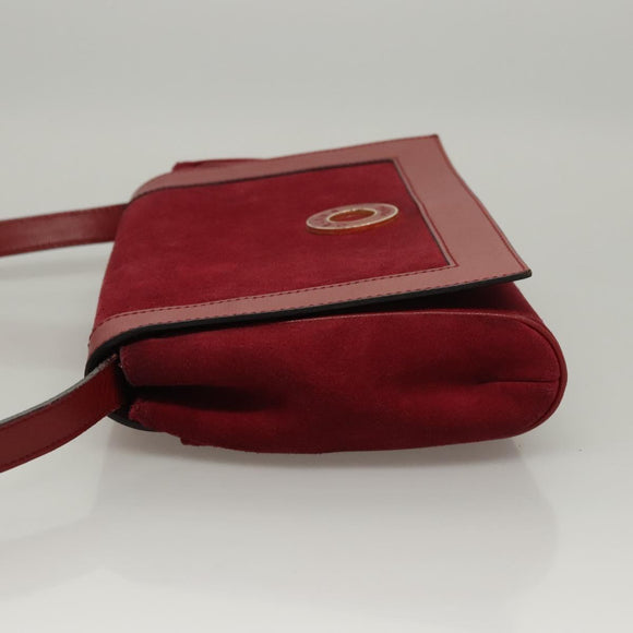 CELINE Shoulder Bag Suede Leather Red Gold Auth bs23556