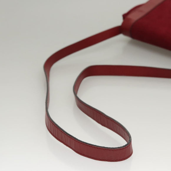 CELINE Shoulder Bag Suede Leather Red Gold Auth bs23556