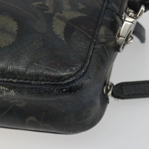 Salvatore Ferragamo Clutch Bag Leather Black Gold Auth bs23562