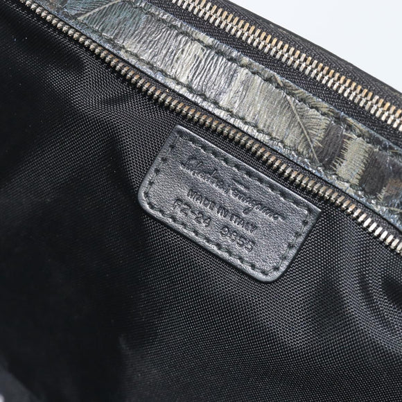 Salvatore Ferragamo Clutch Bag Leather Black Gold Auth bs23562