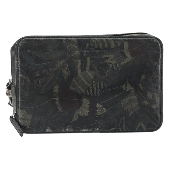 Salvatore Ferragamo Clutch Bag Leather Black Gold Auth bs23562