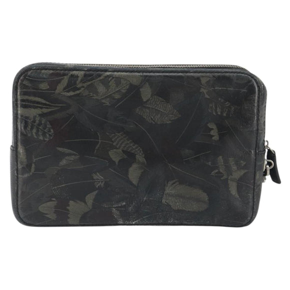 Salvatore Ferragamo Clutch Bag Leather Black Gold Auth bs23562