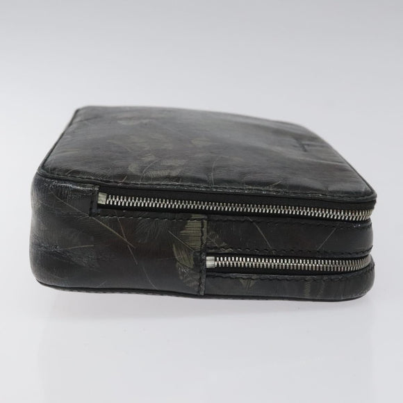 Salvatore Ferragamo Clutch Bag Leather Black Gold Auth bs23562