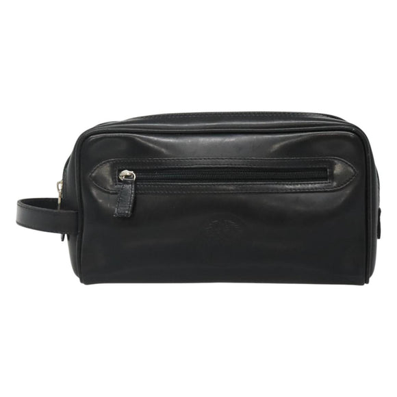 Gianni Versace Clutch Bag Leather Black Silver Auth bs23563