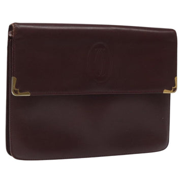 CARTIER Clutch Bag Leather Bordeaux Gold Auth bs23567