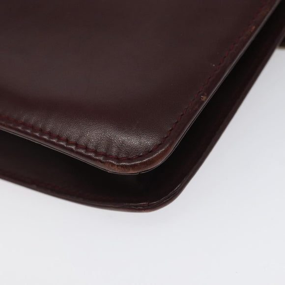 CARTIER Clutch Bag Leather Bordeaux Gold Auth bs23567