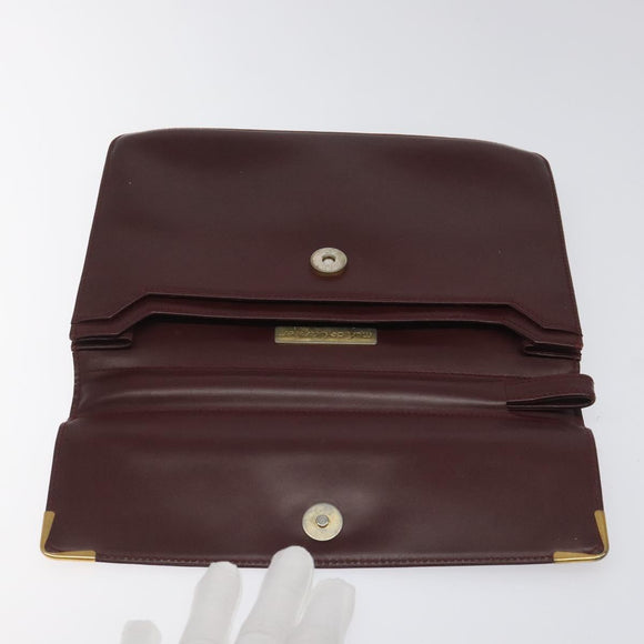 CARTIER Clutch Bag Leather Bordeaux Gold Auth bs23567