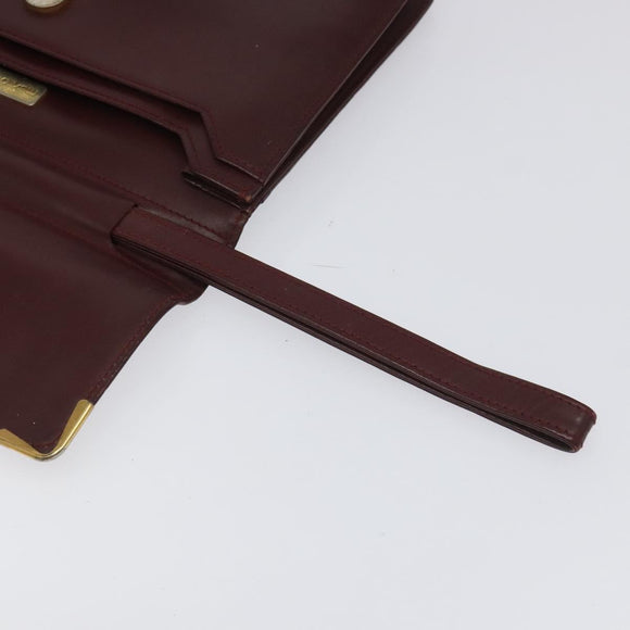 CARTIER Clutch Bag Leather Bordeaux Gold Auth bs23567