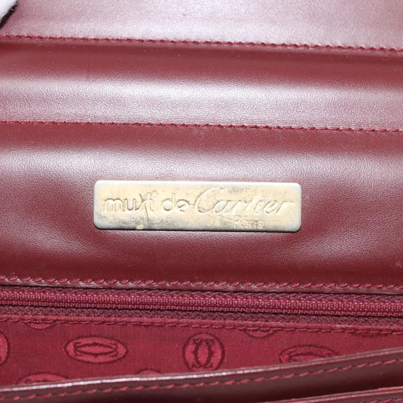 CARTIER Clutch Bag Leather Bordeaux Gold Auth bs23567