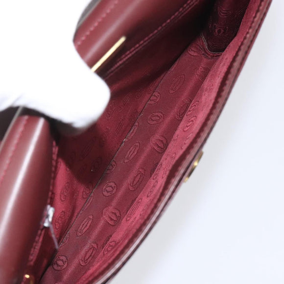 CARTIER Clutch Bag Leather Bordeaux Gold Auth bs23567