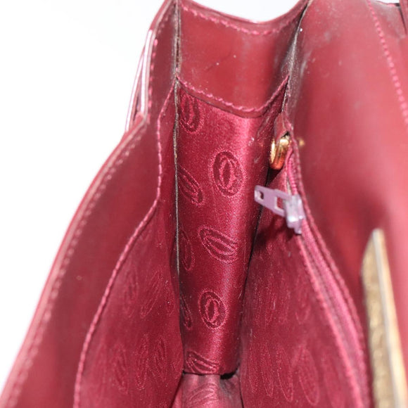 CARTIER Clutch Bag Leather Bordeaux Gold Auth bs23567