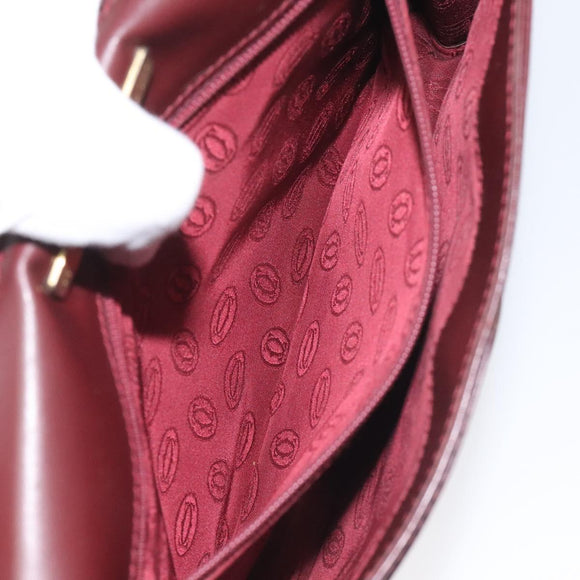 CARTIER Clutch Bag Leather Bordeaux Gold Auth bs23567