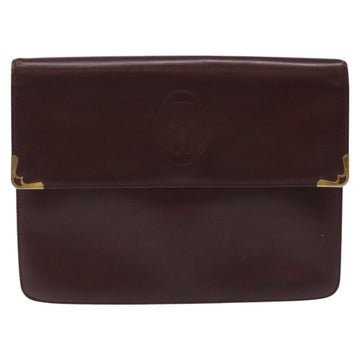 CARTIER Clutch Bag Leather Bordeaux Gold Auth bs23567 - 0