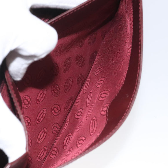 CARTIER Clutch Bag Leather Bordeaux Gold Auth bs23567