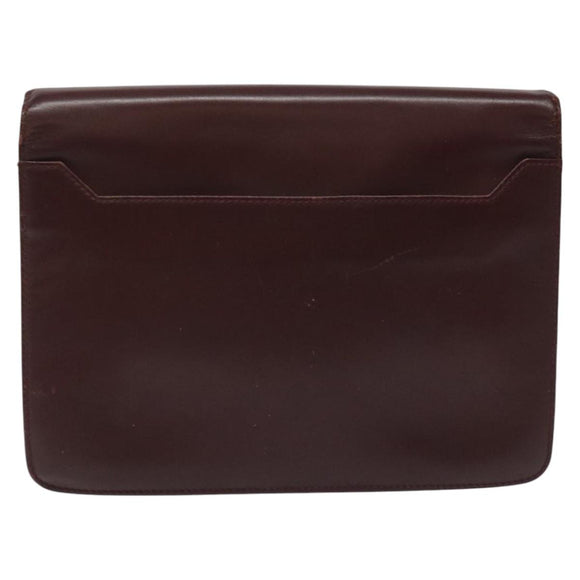 CARTIER Clutch Bag Leather Bordeaux Gold Auth bs23567