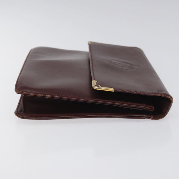 CARTIER Clutch Bag Leather Bordeaux Gold Auth bs23567