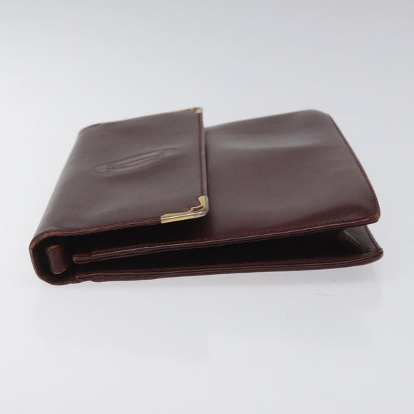 CARTIER Clutch Bag Leather Bordeaux Gold Auth bs23567