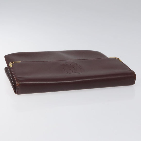 CARTIER Clutch Bag Leather Bordeaux Gold Auth bs23567