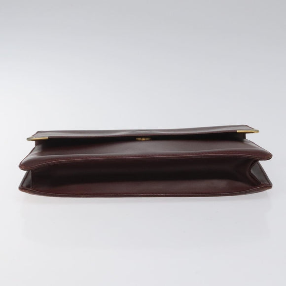 CARTIER Clutch Bag Leather Bordeaux Gold Auth bs23567