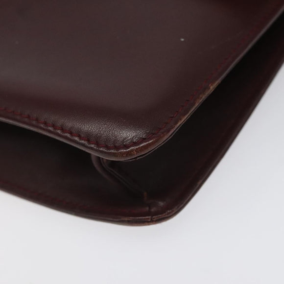 CARTIER Clutch Bag Leather Bordeaux Gold Auth bs23567