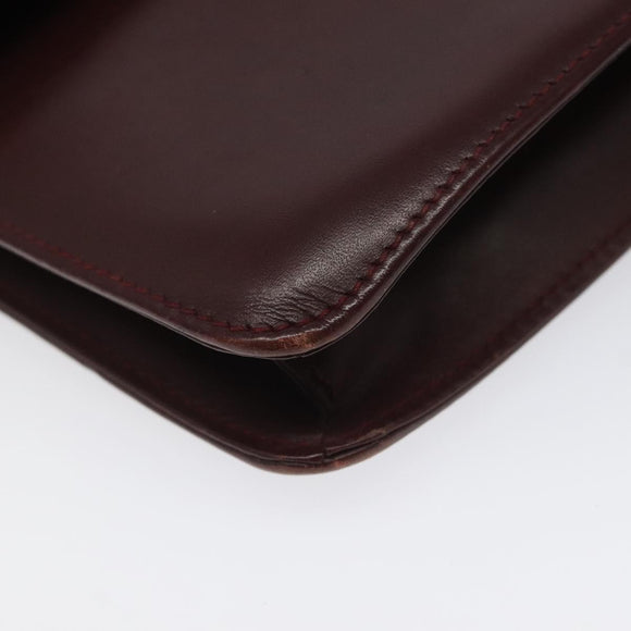 CARTIER Clutch Bag Leather Bordeaux Gold Auth bs23567