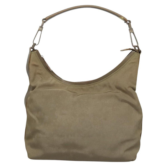 GUCCI Shoulder Bag Nylon Beige Silver 000 602 Auth bs23586