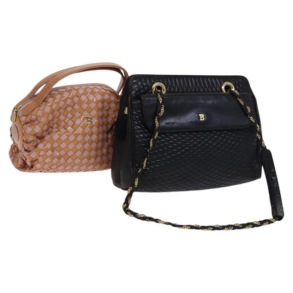 BALLY Quilted Chain Shoulder Bag Leather 2Set Brown Beige Auth bs23601