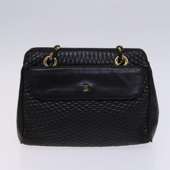 BALLY Quilted Chain Shoulder Bag Leather 2 Set Brown Beige Auth bs23601