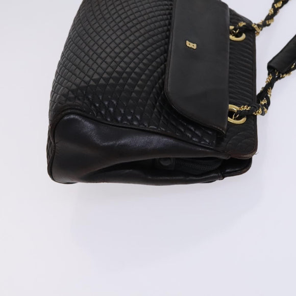 BALLY Quilted Chain Shoulder Bag Leather 2 Set Brown Beige Auth bs23601