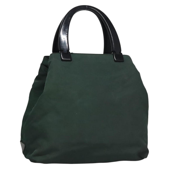 PRADA Hand Bag Nylon plastic Khaki Silver Auth bs23618