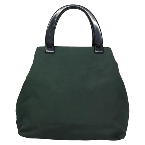PRADA Hand Bag Nylon plastic Khaki Silver Auth bs23618