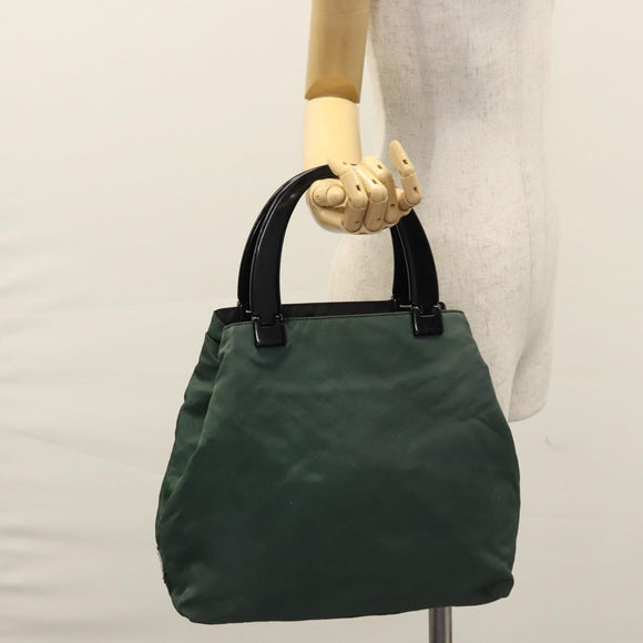 PRADA Hand Bag Nylon plastic Khaki Silver Auth bs23618