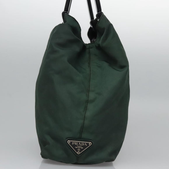 PRADA Hand Bag Nylon plastic Khaki Silver Auth bs23618