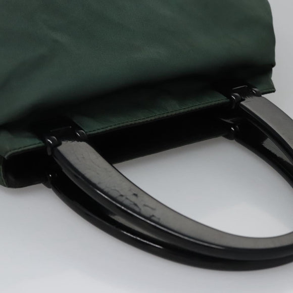 PRADA Hand Bag Nylon plastic Khaki Silver Auth bs23618