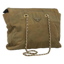 PRADA Chain Shoulder Bag Nylon Beige Gold Auth bs23630-1