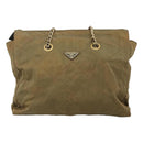 PRADA Chain Shoulder Bag Nylon Beige Gold Auth bs23630-13