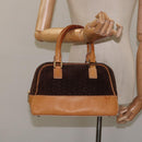 CELINE C Macadam Canvas Hand Bag Suede Brown Gold Auth bs23637-21