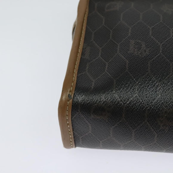 Christian Dior Honeycomb Canvas Pouch PVC Leather Black Auth bs23663