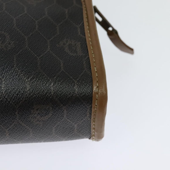 Christian Dior Honeycomb Canvas Pouch PVC Leather Black Auth bs23663