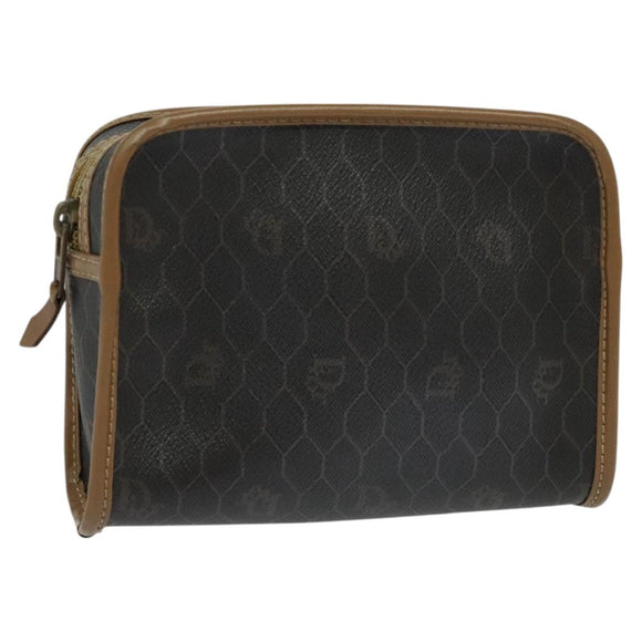 Christian Dior Honeycomb Canvas Pouch PVC Leather Black Auth bs23663