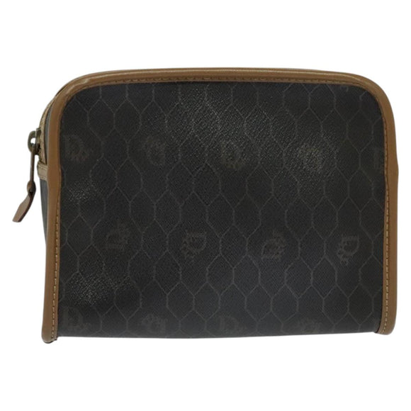 Christian Dior Honeycomb Canvas Pouch PVC Leather Black Auth bs23663