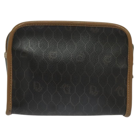 Christian Dior Honeycomb Canvas Pouch PVC Leather Black Auth bs23663