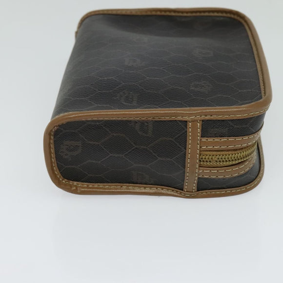 Christian Dior Honeycomb Canvas Pouch PVC Leather Black Auth bs23663