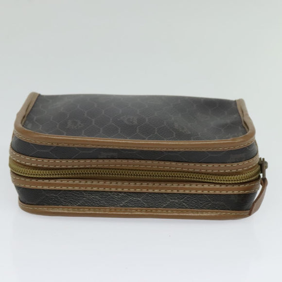 Christian Dior Honeycomb Canvas Pouch PVC Leather Black Auth bs23663