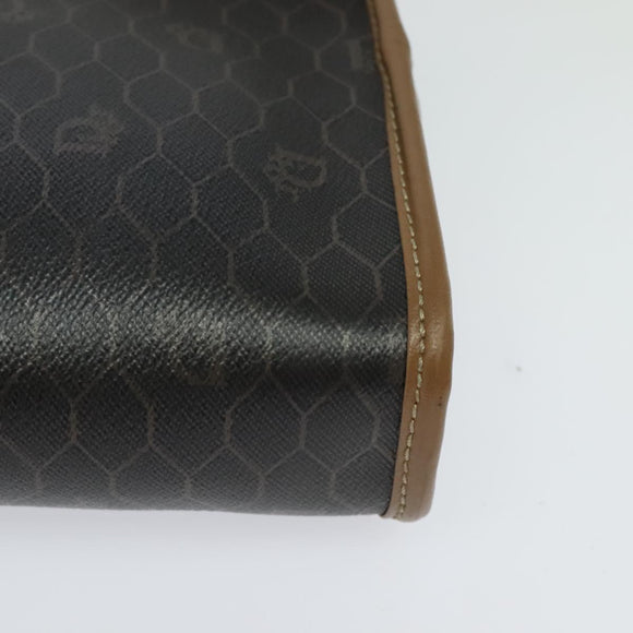 Christian Dior Honeycomb Canvas Pouch PVC Leather Black Auth bs23663